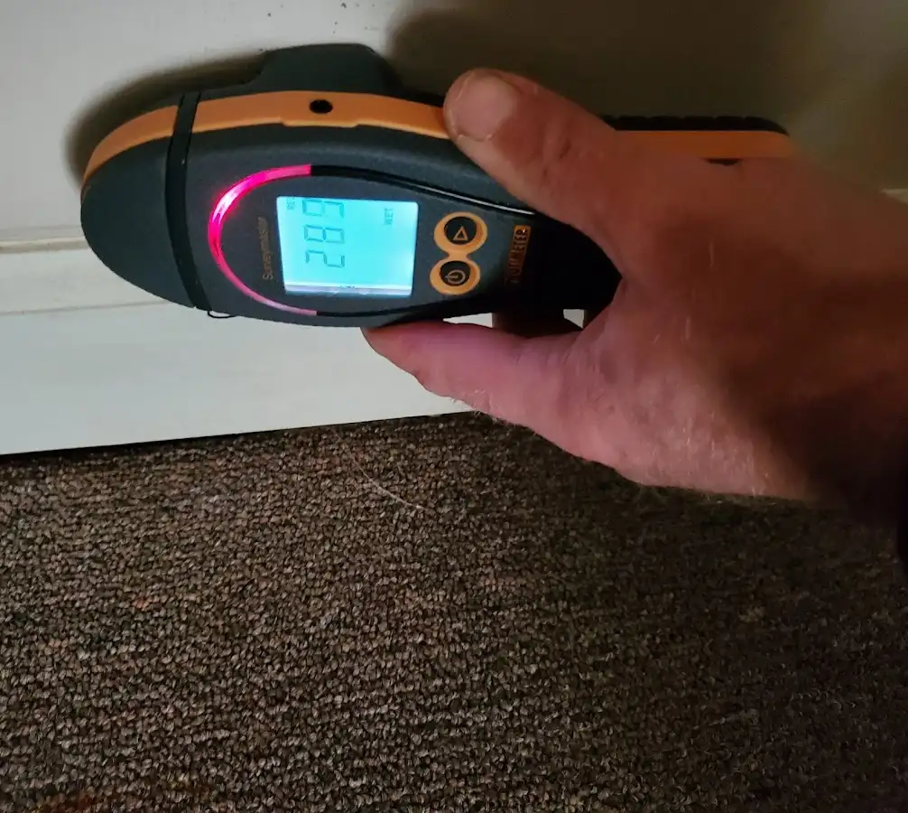 Moisture detection at baseboard during Storm Damage Restoration in Doctor Phillips